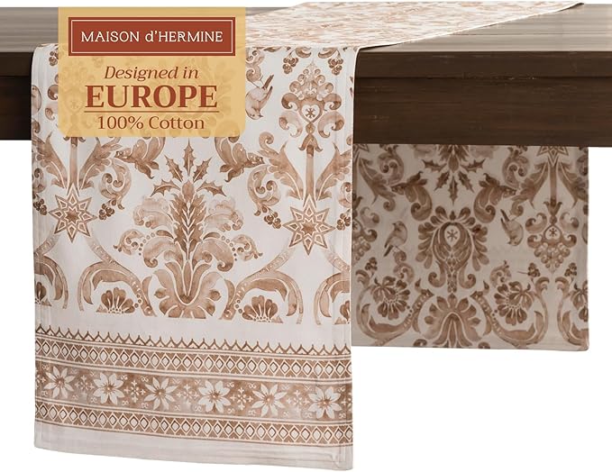 Maison d' Hermine Table Runner 100% Cotton Double Layer Table Runners 108 inches Long for Thanksgiving Christmas Decorations Home Kitchen Dining Party Wedding (Allure, 14.5" x 108")