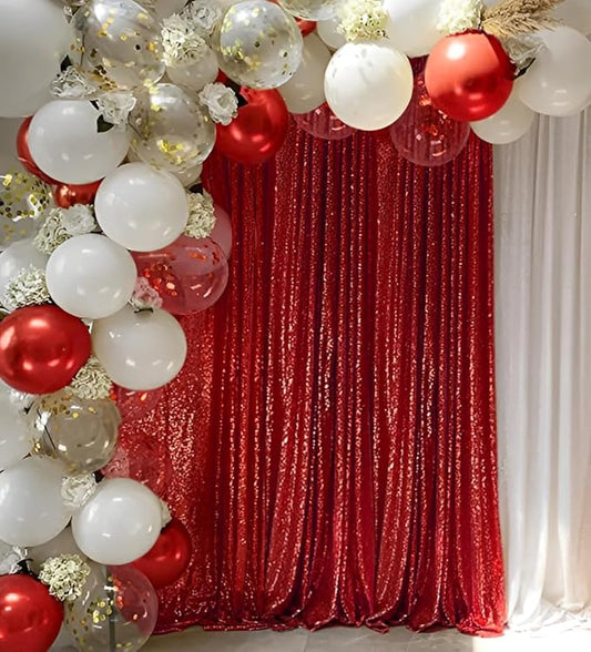 Red Sequin Curtain 8FTx8FT 1 Panel Glitter Metal Background Drape Shimmer Wall Backdrop Curtain for Parties Photography Weddings Showers Christms Festivals