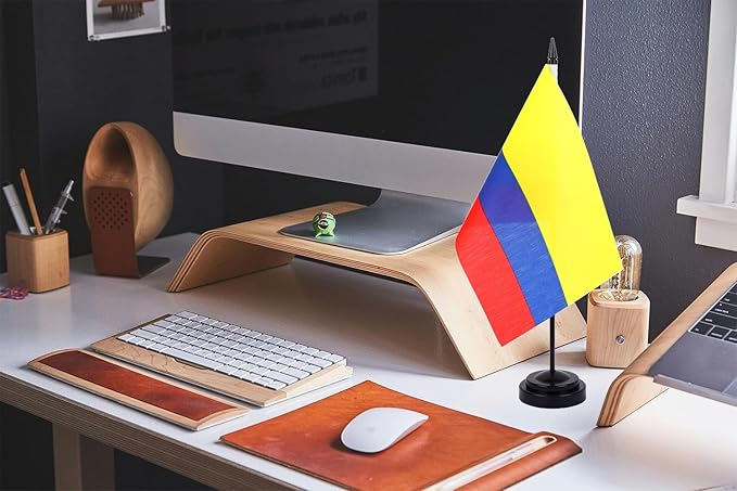 WXTWK 2 Pack Colombian Flag Colombian Deluxe Desk Flag Set - Mini Small Colombiana Table Office Flags with Black 12" Solid Pole Stand Base Classroom Meeting Desktop Decorations