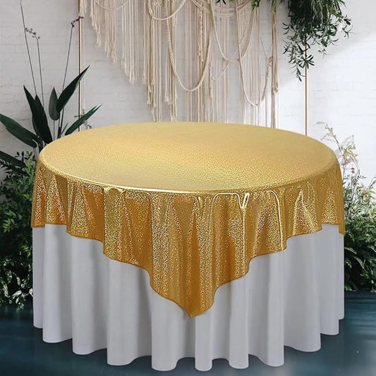 Fitable Gold Sequin Tablecloth for Parties 54x54 Inch - Sparkle Glitter Table Cloth Laser Square Overlay for Wedding Baby Shower Ceremony Birthday Holiday Banquet Decoration