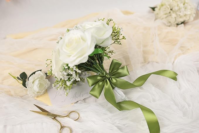 Olive Green Satin Ribbon 1 inch X Continuous 50 Yards, Single Face Polyester Ribbon Perfect for Gift Wrapping, Flower Bouquet, Wedding Decor, Crafts, Bow Making, Sewing and More