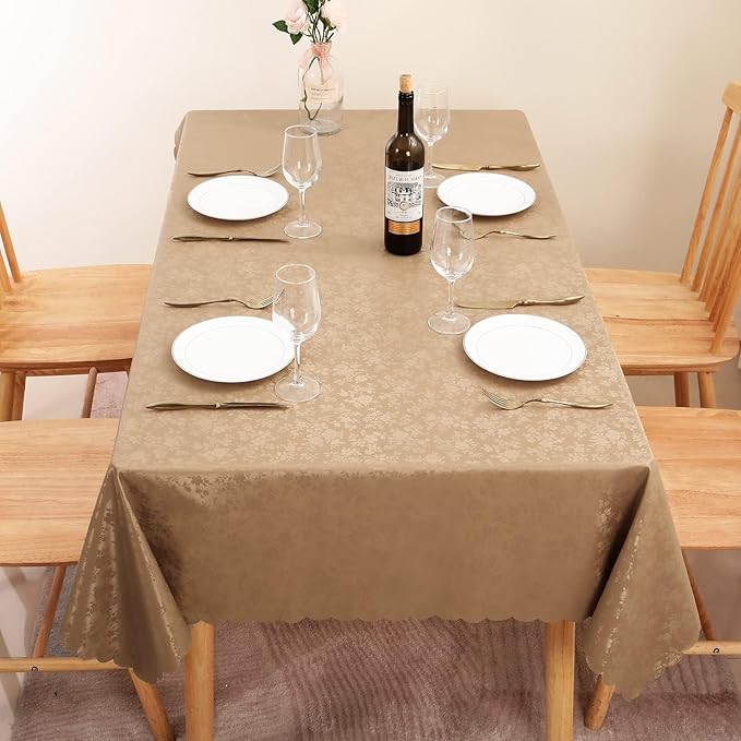 Smiry Rectangle Table Cloth, Waterproof Heavy Duty Vinyl Tablecloths, Wipeable Washable Table Cover for Kitchen and Dining Room (Brown, 60" X 140")