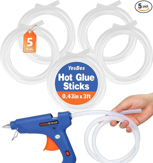 5 Rolls Hot Glue Sticks, Full Size 3 FT Long x 0.43" Diameter Glue Sticks for Glue Gun, Widely Used in Wood, Metal, Glass, Plastic, and More
