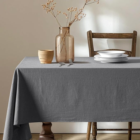 MIULEE Linen Cotton Blend Tablecloth Rectangle, Luxury Waterproof Stain Resistant Durable Farmhouse Oblong Table Cloth for Dining Party Christmas Weddings Birthday, 52 x 70 inch, Light Grey