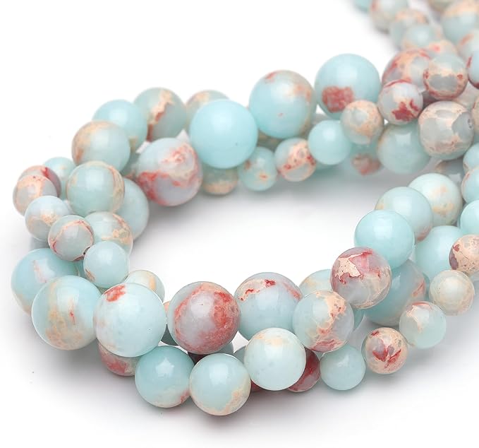 6mm Natural Stone Beads for Jewelry Making,Sky Blue Jasper Polished Smooth Round Gemstone Beads for Bracelet Necklace 15 Inch