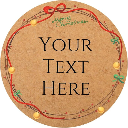 100-1000pcs Custom Stickers Merry Christmas Stickers Personalized Labels Adhesive Xmas Decorative Envelope Seals Stickers for Cards Gift Boxes (Round Kraft -8)