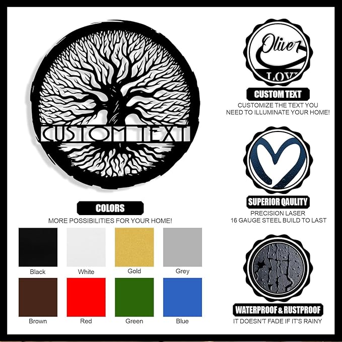Personalized Tree of Life Metal Sign Wall Art Decor, Custom Wedding Gifts for Couples, Custom Family Name Sign, Christmas Valentine's Day Housewarming Gifts