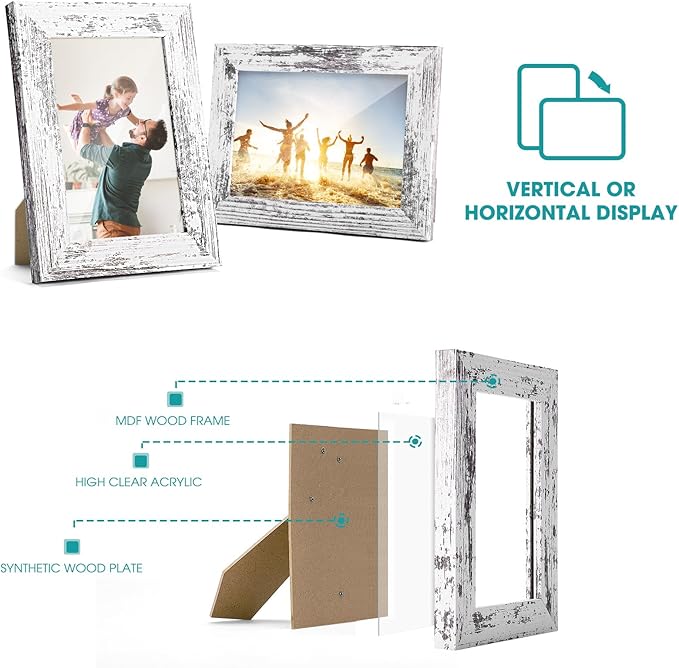 TWING 4 x 6 Rustic Picture Frames Set of 6, Farmehouse Photo Frame Collage For Wall Decor Mounting or Tabletop Display Distressed White, Ideal Gifts