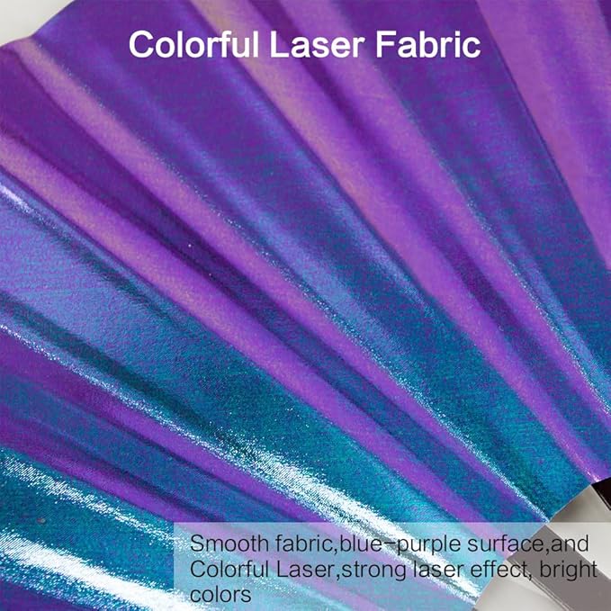 Large Rave Fan, Clack Folding Hand Fan with Premium Fabric, Thick Bamboo Frame for Men Women Gift for EDM, Festival, Club, Party, Dance, Decoration (Holographic Blue-Purple, 13")