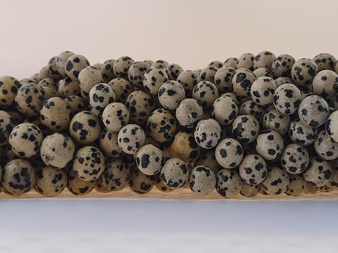 Stone Beads 8mm 100pcs Dalmation Spot Jasper Beads Round Loose Gemstones Beads for Bracelet Necklace Jewelry Making (8mm, 60809 Dalmation Spot Jasper)