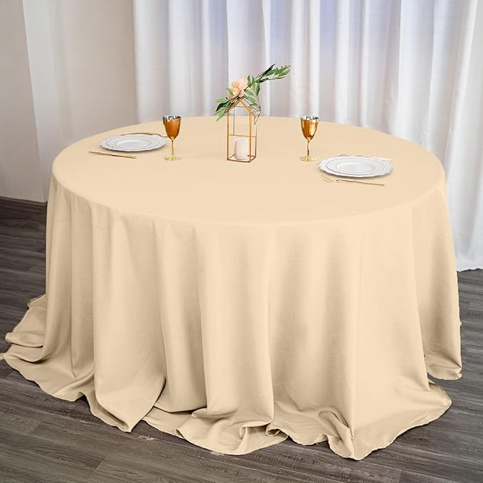 Efavormart Round Tablecloth, 132 Inch Stain & Wrinkle Resistant Washable Table Cloth, Decorative Polyester Fabric Table Cover for Banquet, Wedding, Dining- Beige