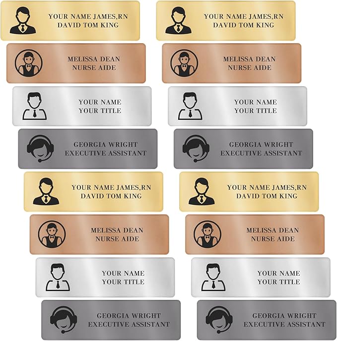 Custom Engraved Name Tags Badges with Logo Text, Personalized Identification Metal Name Tag for Classroom, Business, Office, Doctor, Teacher, Realtor (Gold)