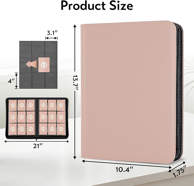 Card Binder 9 Pocket for 360 Cards - Premium Trading Card Binder with Sleeves Protection, Side Loading Card Collection Binder for TCG, MTG, YGO, One Piece Collectible Cards (Pink)