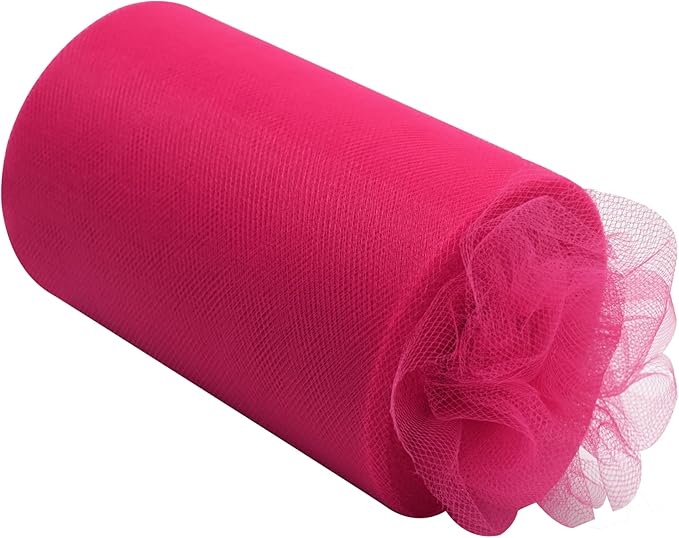 Fuchsia Tulle Fabric Rolls 6 Inch by 200 Yards (600 feet) Fabric Spool Tulle Ribbon for DIY Halloween Tutu Bow Baby Shower Birthday Party Wedding Decorations Craft Supplies