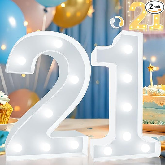 Pooqla 21st Birthday Decorations for Her Him, Decorative LED Light Up Numbers, Marquee Numbers 21 Sign for Party Backdrop 21st Wedding Anniversary Decor, Warm White and Cool White Number 21