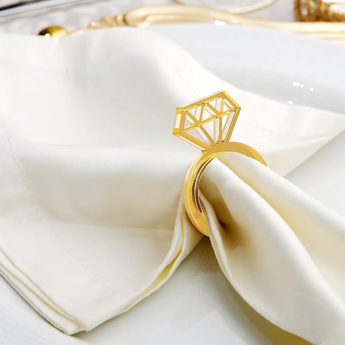 Edussy Gold Napkin Rings Set of 12,Acrylic Mirror Diamond Napkin Ring Holders for Wedding Centerpiece Table Decorations, Bridal Brunch,Family Dinner, Bridal Shower or Anniversary Decor