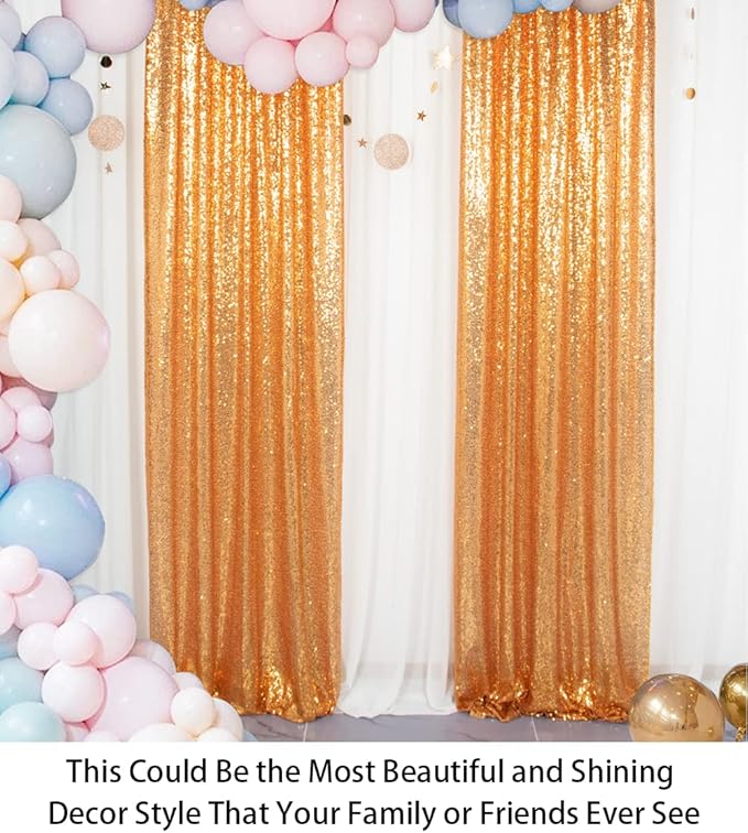ShinyBeauty Gold Sequin Curtains 2 Panels 2FTx8FT - Perfect for Photo Backdrop Sequin Backdrop Curtain, Event Decor, and Home Use Stage Background