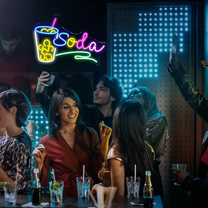 Soda Neon Sign LED Neon Light Dimmable Cocktails Neon Sign for Wall Decoration 16.7’’X11.8’’ Bar Business Sign Kitchen Wall Art Decoration Man Cave Beer Bar Club Birthday Party Decor…