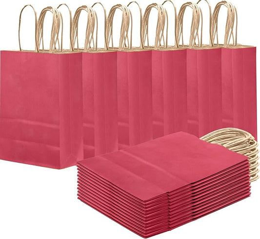 qiqee Bright Pink Gift Bag with Handles Bulk 24Pcs Paper Bags -8.3"x6"x3. 15" Party Favor Bags - Solid Color