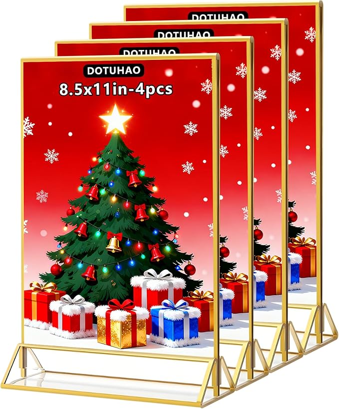 Acrylic Sign Holder, 8.5 x 11 In 4 Pack Acrylic Sign, Flyer Holder, Table Signs Holders, Flyer Stand, Double Sided Flyers Holders Table Menu Display Stand for Wedding Tables Number