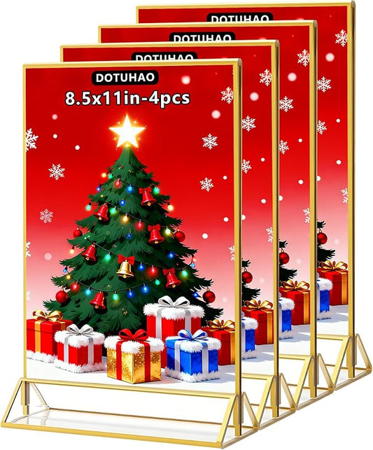 Acrylic Sign Holder, 8.5 x 11 In 4 Pack Acrylic Sign, Flyer Holder, Table Signs Holders, Flyer Stand, Double Sided Flyers Holders Table Menu Display Stand for Wedding Tables Number