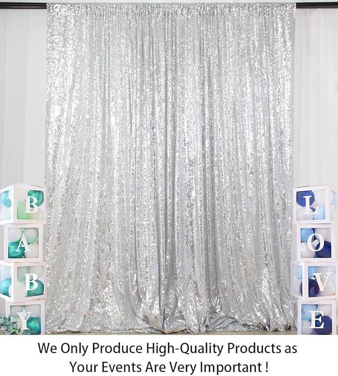 Shimmering Silver Sequin Backdrop 8x8 FT - Perfect for Parties & Weddings, Sparkling Fabric Photo Booth Background