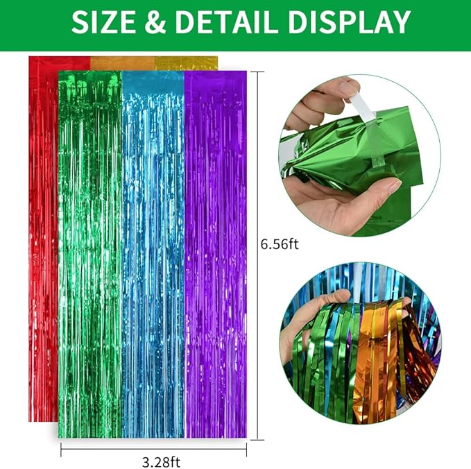 TONIFUL 2Pcs Rainbow Door Streamers,Party Photo Booth Backdrop Metallic Streamers Rainbow Foil Fringe Curtains for Halloween Birthday,New Year,Bachelorette,Graduation Party Streamers Decoration