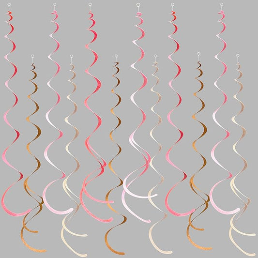 36 Pcs Boho Hanging Swirl Decorations Brown Blush Pink Felt Swirl Streamer Spiral Ceiling Garland for Birthday Engagement Baby Shower Bachelorette Wedding Bridal Shower Holiday Hen Party Supplies