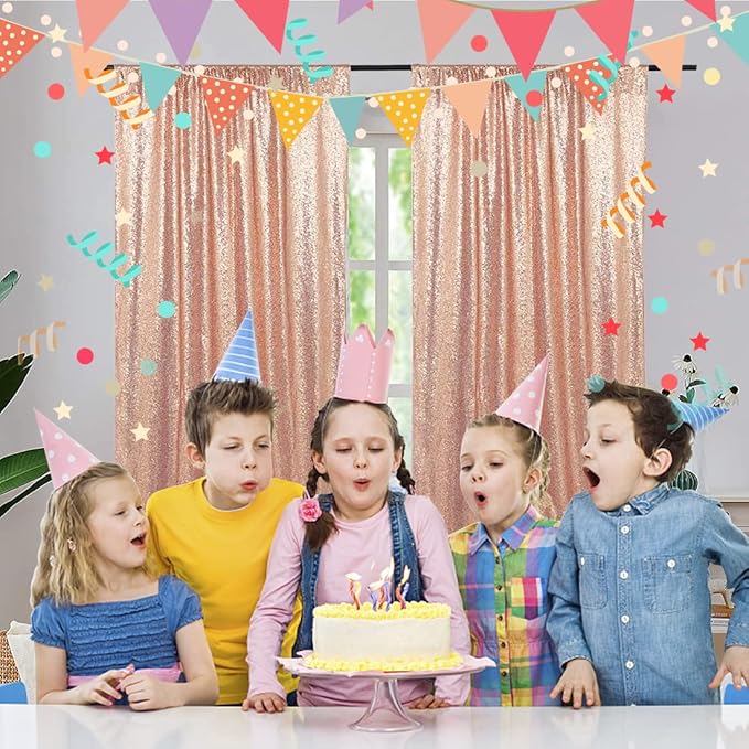 Poise3EHome Rose Gold Sequin Backdrop Curtains,4 Panels 2FTx8FT Glitter Background for Party Birthday Party Baby Shower Wedding Christmas Thanksgiving Halloween Holiday Festival Decor