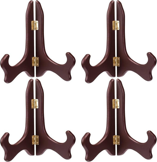 Tatuo 4 Packs Wooden Display Stand Decorative Plate Stands for Display Picture Frame Holder Easels(Red,5 Inch)