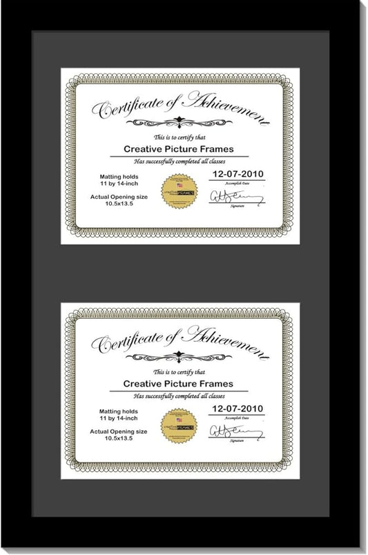 Creative Picture Frames 16X24Bk-B Black Vertical Double Diploma Frame With 2 Opening Black Mat, Holds 2-11X14-Inch Documents With Wall Hanger