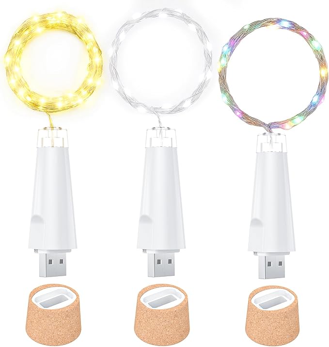USB Bottle Lights Rechargeable Wine Bottle Fairy Lights Cork LED String Lights 20 LEDs Copper Wire for Table Party DIY Decor