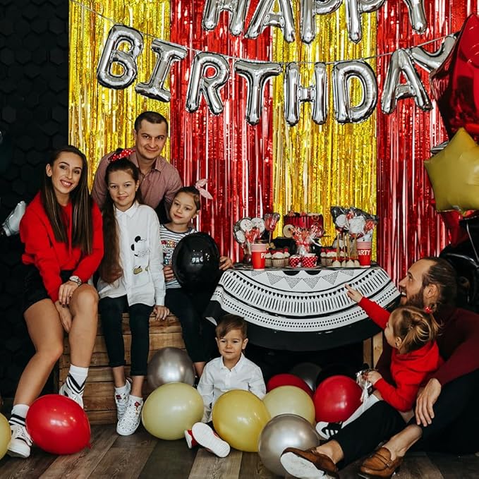BEISHIDA 4 Pcs Red and Gold Party Streamers Fringe Foil Curtain Backdrop Tinsel Background Party Decoration for Chinese New Years Graduation Birthday Wedding Anniversary Christmas Party Decoration