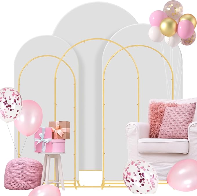 Wedding Arch Backdrop Stand Set of 3, (6, 6.6, 7.2) Metal Arch Backdrop Stand with Wedding Arch Cover, Wedding Balloon Arch Backdrop Stand for Birthday, Baby Shower, Anniversary.