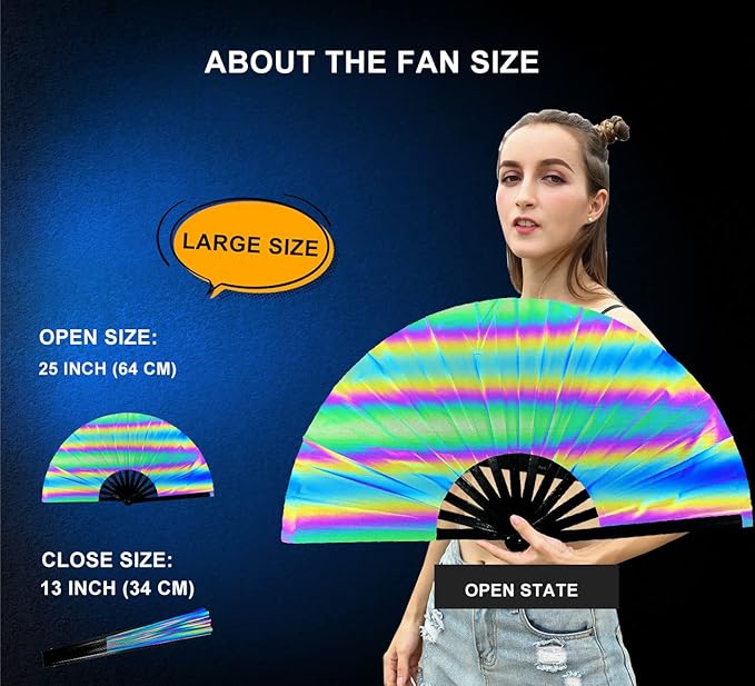 Amajiji Large Rave Folding Hand Fan Clacking Fans for Line Dancing Clap Fan for Boots On The Ground Dance,Party,Decoration,Festival (Rainbow)