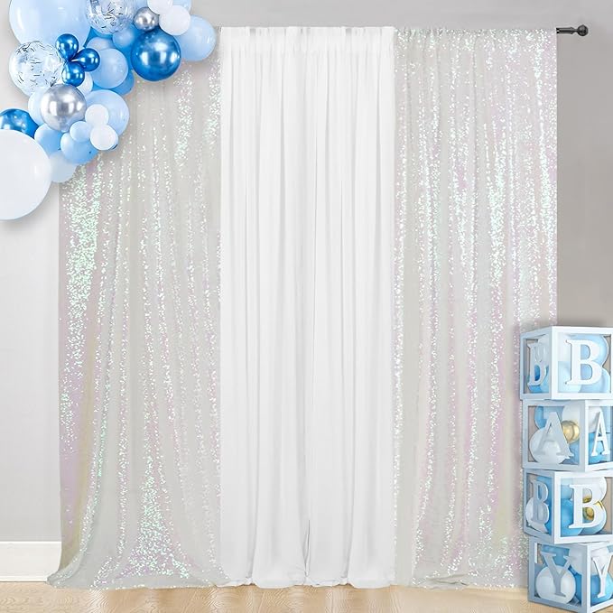 SquarePie Sequin Backdrop 2FTx8FT Iridescent 2pcs Curtain Background for Wedding Party Christmas Decoration