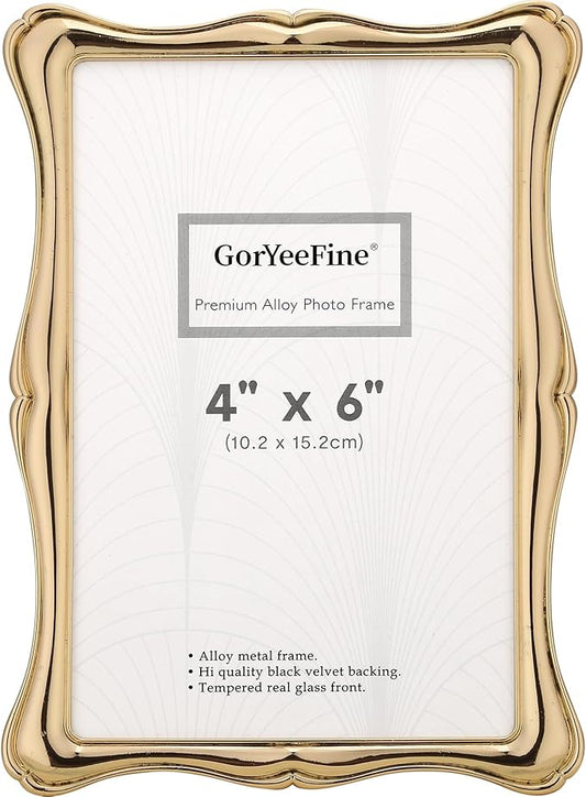 4 x 6'' Premium Alloy Gold Photo Frame - High-End Décor Picture Frames 6x4'' with Velvet Backing,Hi End Décor Metal Frames