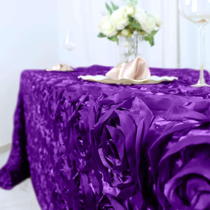 Efavormart 90"x132" Wholesale Rectangle Table Cover Purple Grandiose Rosette 3D Satin Tablecloth for Wedding Party Event Decoration