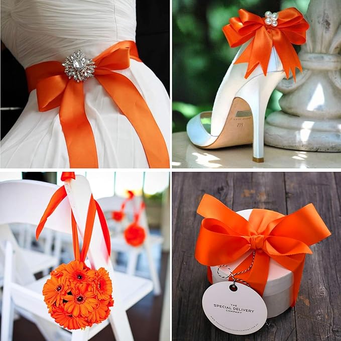 1 Inch Autumn Orange Satin Ribbon 50 Yards Solid Fabric Ribbons for Gift Wrapping, Crafts, Floral Arrangements, Wedding, Party, Holiday Decor
