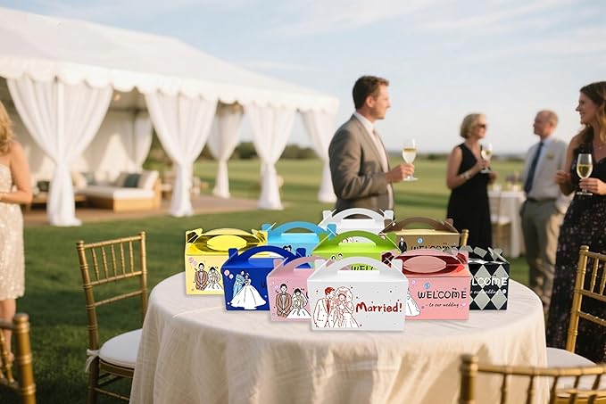 30-Pack Gable Treat Boxes with Handles, 6" Pop-Up Party Favor Gift Boxes for Birthday,Wedding,Baby Shower, Eco-Friendly Candy,Cookie,Goodie Bags for Kids, Bachelorette Decor(Black and White)