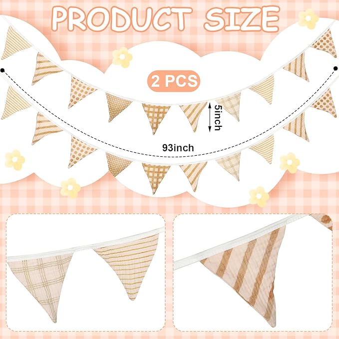 Oudain 15.5 ft Pennant Banner Flags, 2 Pcs Nursery Garland Triangle Bunting Flag Baby Banner for Nursery Decor Baby Birthday Boho Wedding Shower Party Event, Each 7.75 ft(Vivid Color)