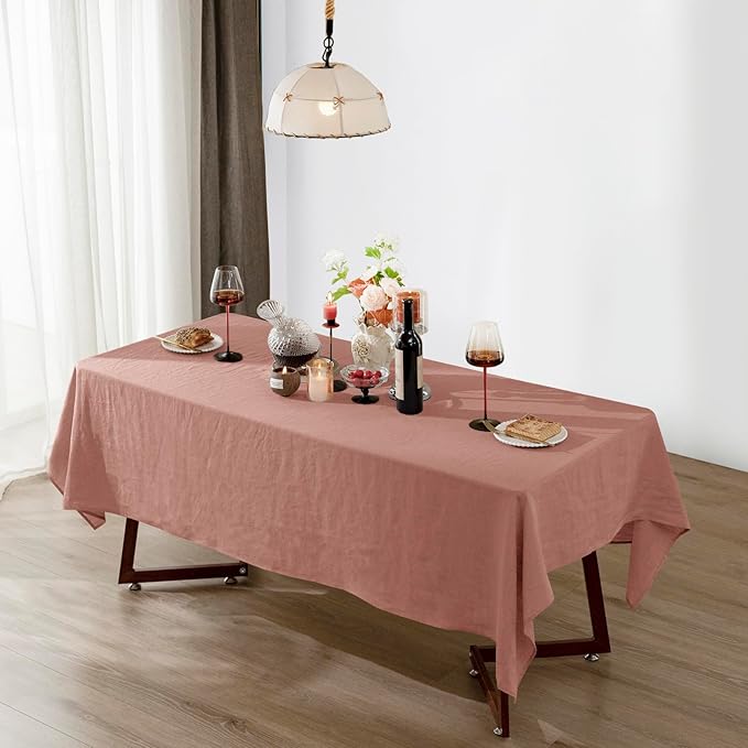 Talasily Linen Tablecloth 100% Pure Linen Table Cloth 60x120 Inches Rectangle Tablecloths Washable Cloths for Kitchen, Dining, Buffet Parties, Holidays, Picnic, Weddings and Restaurants-Muddy Pink