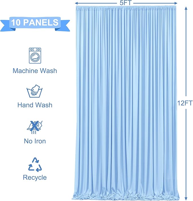 50ft x 12ft Baby Blue Backdrop Curtains Wrinkle Free Backdrop Curtain for Wedding Parties Blue Fabric Backdrops Drapes Back Drop Cloth Bridal Shower Stage Curtains Wedding Decorations for Reception