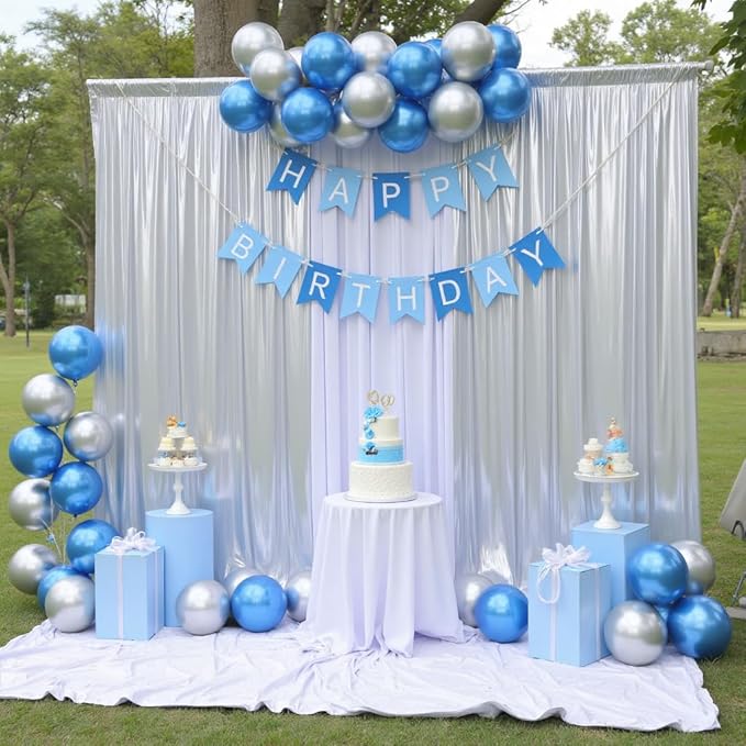 20ft x 10ft Silver Sequin Backdrop Curtain for Parties, Wrinkle Free Thick Glitter Photo Backdrop Drapes 4 Panels 5x10FT Back Drop Cloth Shiny Fabric for Wedding Birthday Photography Background