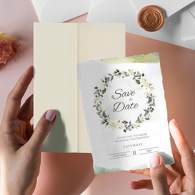 A7 ivory Invitation 5x7 Envelopes - Self Seal, Square Flap,Perfect for 5x7 Cards, Weddings, Birthday, invitations, Graduation, Baby Shower, 5.25 x 7.25 Inches, 100 Pack, ivory