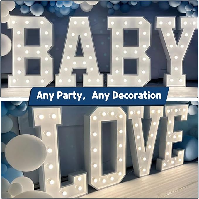 Marquee Letters 4 Feet Tall Large Light Up Letters Baby Shower Decorations Wedding Engagement Proposal White Party Decorations Marry Me Sign Big Cardboard Backdrop J