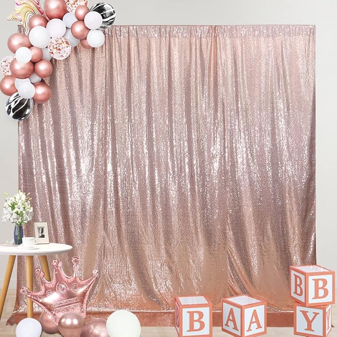 SquarePie Sequin Backdrop Curtain Not See Through Thick Background for Party 5FT x 7FT Rose Gold