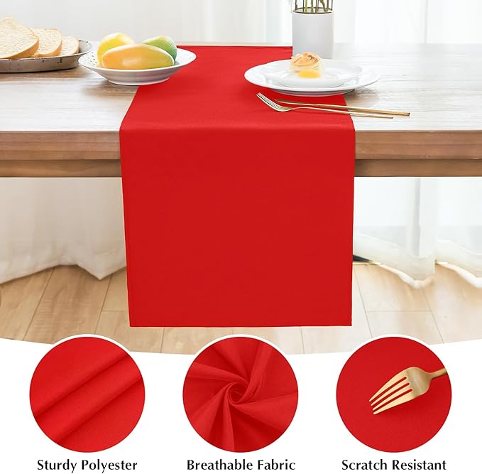 2 Pack Red Long Table Runner 12 x 108 Inch Solid Color Farmhouse Runners Coffee Table Dresser for Daily Party Home Decoration