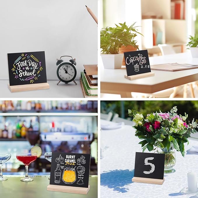 Double-Sided Small Chalkboard Signs (6 x 5 Inch) - Set of 6 with Stand & 7 Liquid Chalk Markers | Vintage Decorative Mini Tabletop Message Boards for Home & Events