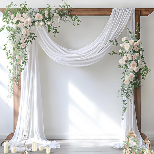 Socomi White Sheer Wedding Arch Draping Fabric 29" x 20Ft 4 Panels Outdoor Curtain Drapes Extra Long for Bridal Baby Shower Ceremony Birthday Party Decor